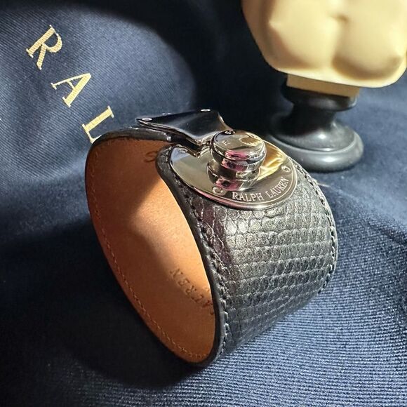 Ralph Lauren Graphite Python Print Polished Chrome Wrap Ricky Bracelet - Picture 14 of 16